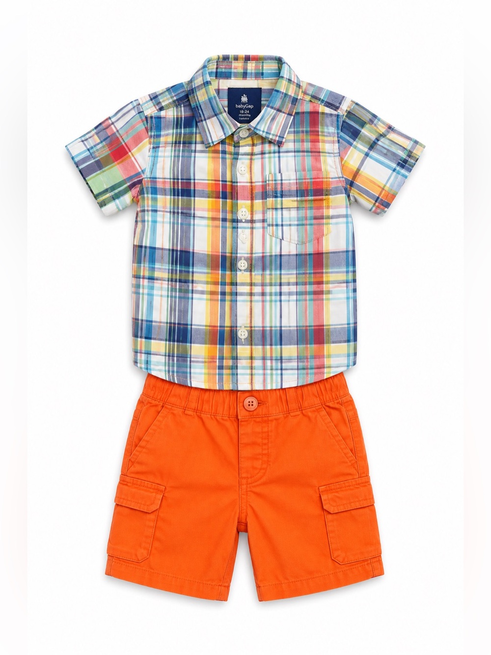 GAP Toddler Boy 2 Piece Outfit Set 18-24M Plaid Shirt Cargo Shorts